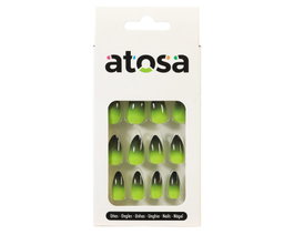 Atosa Ongles Postiches Style Amande Dégradé Vert Fluo et Noir