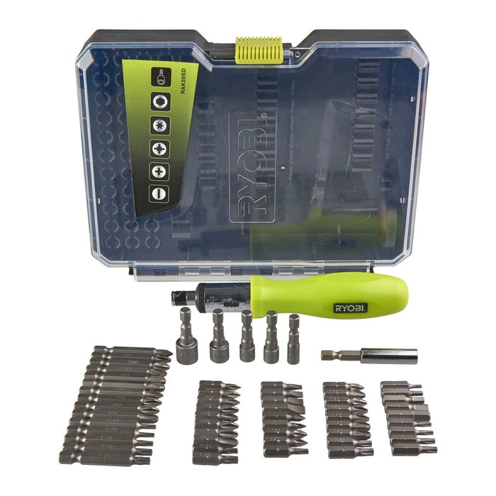Ryobi RAK59SD Coffret de vissage 59 accessoires avec tournevis à cliquet Ryobi RAK59SD Coffret de vissage 59 accessoires avec tournevis à cliquet