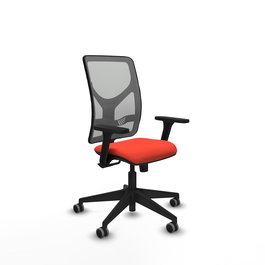 Chaise Motilla Synchro 3 positions tissu Orange foncé Maille Gris Base pyramidale noire Accoudoir 3D Sans appui-tête Roulettes 65mm pour moquette