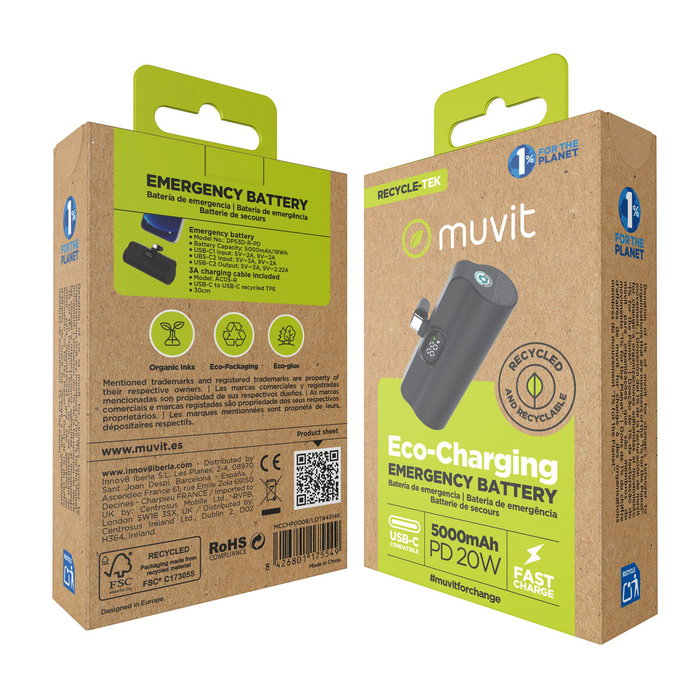 Powerbank Muvit for Change DP53D-R-PD Noir 5000 mAh