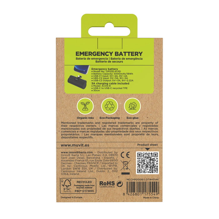 Powerbank Muvit for Change DP53D-R-PD Noir 5000 mAh