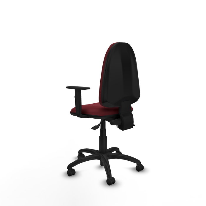 Chaise de bureau Aýna avec mécanisme Asincro, revêtement en simili cuir couleur grenat. Équipée d'une base en polyamide noir, d'accoudoirs 1D et de roulettes pour parquet Chaise de bureau Aýna avec mécanisme Asincro, revêtement en simili cuir couleur grenat. Équipée d'une base en polyamide noir, d'accoudoirs 1D et de roulettes pour parquet