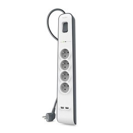 Belkin BSV401VF2M-V2 Multiprise 4 Prises + 2 Ports USB Protection Surtension 525 Joules Câble 2 m Blanc