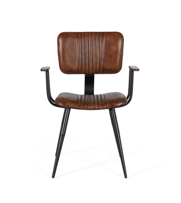GINER Y COLOMER - Lot de 2 chaises design avec structure robuste en tube de fer noir et assise en cuir de vache marron, style moderne et épuré