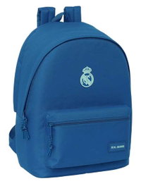 Safta Mochila Double Sac à Dos pour Ordinateur Portable 15,6 Pouces + Port USB Charging Real Madrid pour Fille Bleu 31x44x18 cm