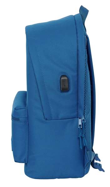 Safta Mochila Double Sac à Dos pour Ordinateur Portable 15,6 Pouces + Port USB Charging Real Madrid pour Fille Bleu 31x44x18 cm