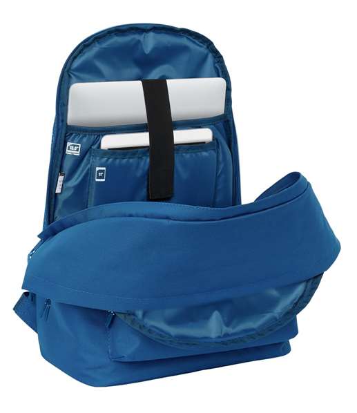 Safta Mochila Double Sac à Dos pour Ordinateur Portable 15,6 Pouces + Port USB Charging Real Madrid pour Fille Bleu 31x44x18 cm