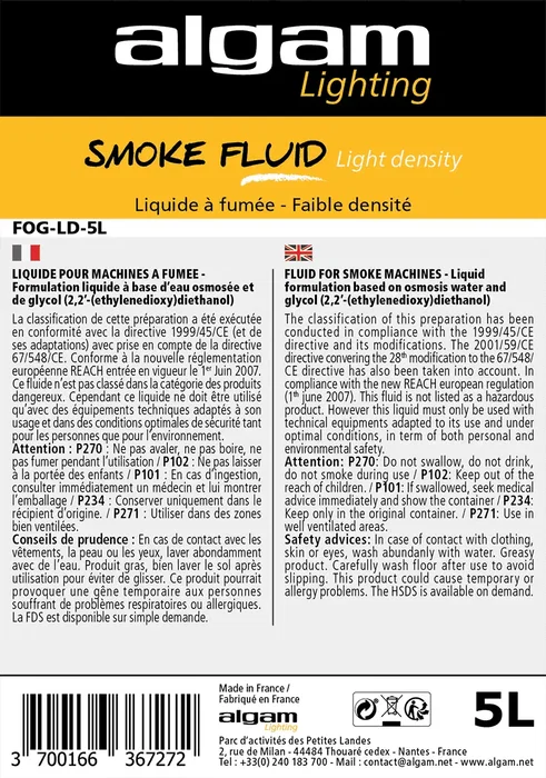 ALGAMLIGHT Liquide à faible densité pour machines à fumée - 5L ALGAMLIGHT Liquide à faible densité pour machines à fumée - 5L