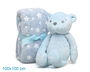 KioKids Ours en peluche bleu avec couverture polaire étoilée pour bébé 0 mois - 25 cm et couverture 100x100 cm en polyester