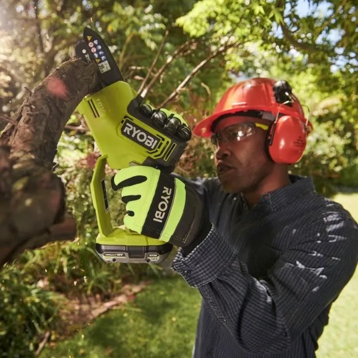 Ryobi Élagueur sur Perche Sans Fil 18V ONE+ Brushless, Guide de 10 cm, Vitesse 6 m/s, Tendeur Sans Outil, avec Batterie 2.0 Ah et Chargeur RY18PSX10A-120