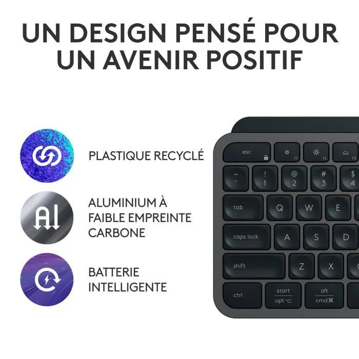 Logitech MX Keys S - Clavier ergonomique rétroéclairé sans fil Bluetooth, AZERTY français, graphite