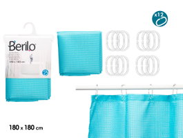 BERILO Rideau de douche en polyester bleu à points 180x180cm