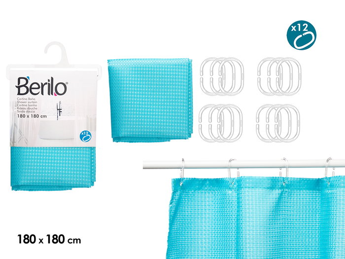 BERILO Rideau de douche en polyester bleu à points 180x180cm BERILO Rideau de douche en polyester bleu à points 180x180cm