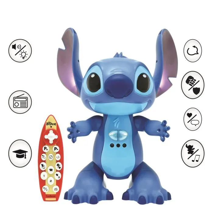 Lexibook Robot Interactif Stitch Bilingue Français-Anglais - Contrôle Gestuel et par Télécommande, Réagit au Toucher, Programmable