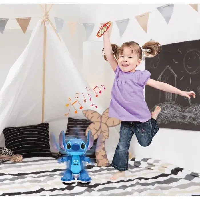 Lexibook Robot Interactif Stitch Bilingue Français-Anglais - Contrôle Gestuel et par Télécommande, Réagit au Toucher, Programmable