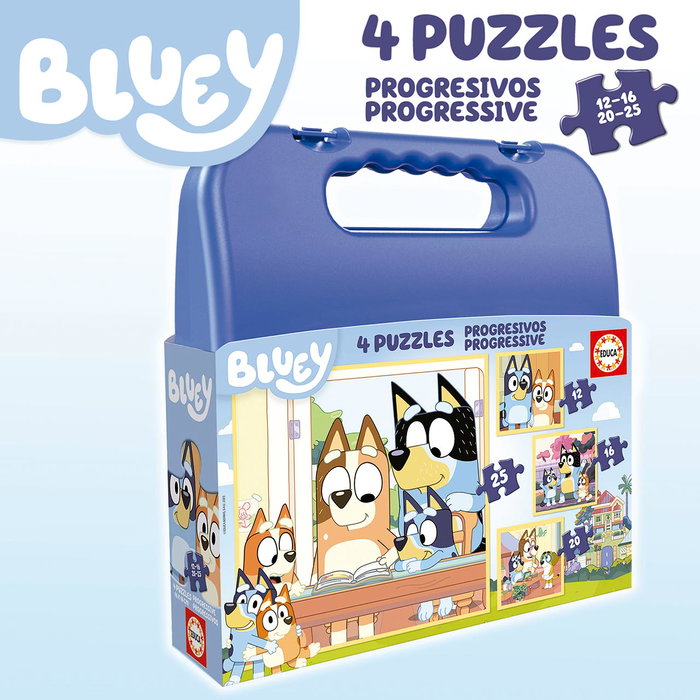 Educa - Malette de puzzles Bluey 19830 avec 3 puzzles progressifs pour enfants 3 ans et plus