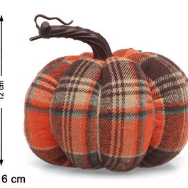 Calabaza decorativa en tissu orange 15 x 15 cm motif écossais - Décoration d'automne et Halloween