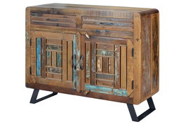 GINER Y COLOMER - Commode 2 Portes et 2 Tiroirs en Bois Recyclé Multicolor avec Étagère Intérieure et Pattes Métal - Meuble Artisanal