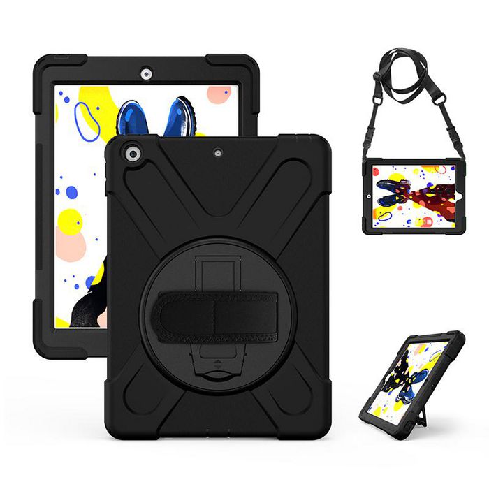 eSTUFF Coque Protection Totale CHICAGO pour iPad 10,2 Pouces avec Protection d'Écran Intégrée, Béquille, Porte-Crayon et Sangles Inclus - Noir