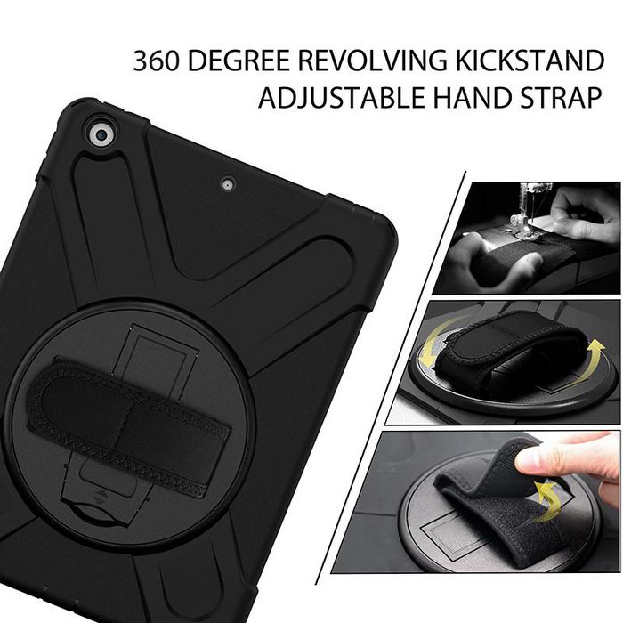 eSTUFF Coque Protection Totale CHICAGO pour iPad 10,2 Pouces avec Protection d'Écran Intégrée, Béquille, Porte-Crayon et Sangles Inclus - Noir
