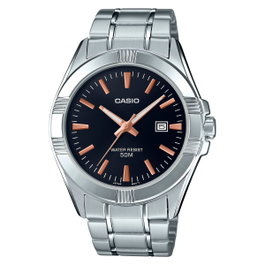 Casio MTP-1308D-1A2 avec cadran noir et bracelet gris