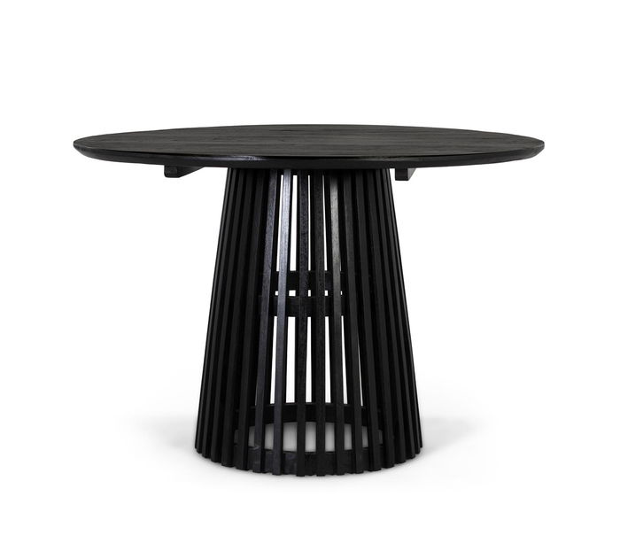 Giner Y Colomer Table de salle à manger ronde en bois de mindi avec base en grille, finition wengué, diamètre 120 cm, piètre montage Giner Y Colomer Table de salle à manger ronde en bois de mindi avec base en grille, finition wengué, diamètre 120 cm, piètre montage