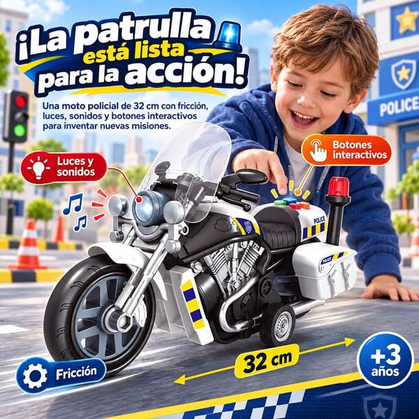 JugaToys Moto à friction Police avec lumières et sons
