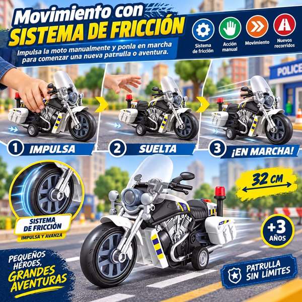 JugaToys Moto à friction Police avec lumières et sons