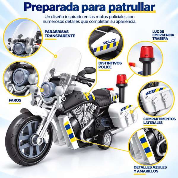 JugaToys Moto à friction Police avec lumières et sons