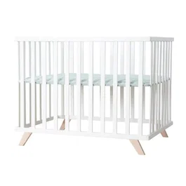 ROBA - Parc bébé laqué blanc, 75 x 100 cm, 3 hauteurs ajustables (0-15 kg), avec tapis de parc coton bio 'Lil Planet' vert givré, norme EN 12227:2010-12