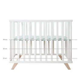 ROBA - Parc bébé laqué blanc, 75 x 100 cm, 3 hauteurs ajustables (0-15 kg), avec tapis de parc coton bio 'Lil Planet' vert givré, norme EN 12227:2010-12