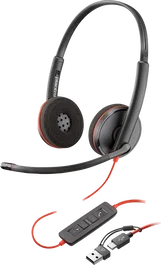 HP Poly Casque Stéréo Blackwire 3220 USB-C + Adaptateur USB-C vers A Noir (8X228AA)