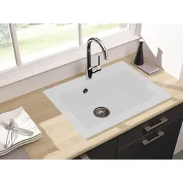 STRADOUR Evier de cuisine à encastrer 1 bac sans égouttoir Hexo - Résine - 66 x 50 cm - Blanc