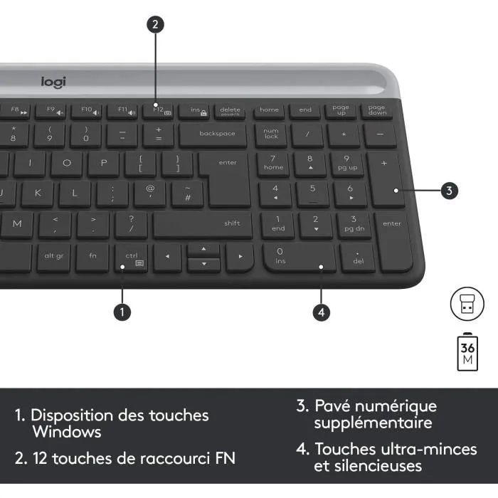 Logitech MK470 Slim Clavier et Souris sans fil AZERTY Noir - Silencieux et ergonomique