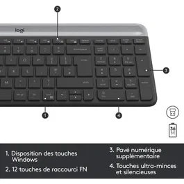 Logitech MK470 Slim Clavier et Souris sans fil AZERTY Noir - Silencieux et ergonomique
