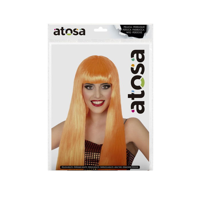 BigBuy Carnival Perruque Orange Lisse de 60 cm avec Frange