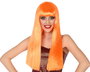 Peluca Larga Lisa Orange à Frange de 60 cm, 120 gr - Perruque longue et fluide pour déguisement Halloween, carnaval et personnage coloré