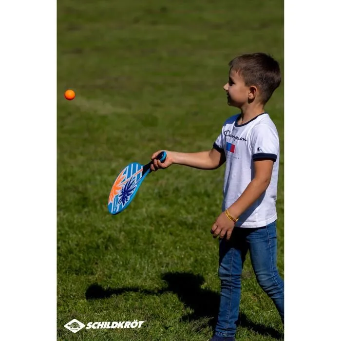 SCHILDKROT Set de Beachball - 2 Raquettes en Bois Laqué avec Poignées Noires, 2 Balles TPR et Sac Filet Réutilisable - Pour Enfants dès 5 ans SCHILDKROT Set de Beachball - 2 Raquettes en Bois Laqué avec Poignées Noires, 2 Balles TPR et Sac Filet Réutilisable - Pour Enfants dès 5 ans