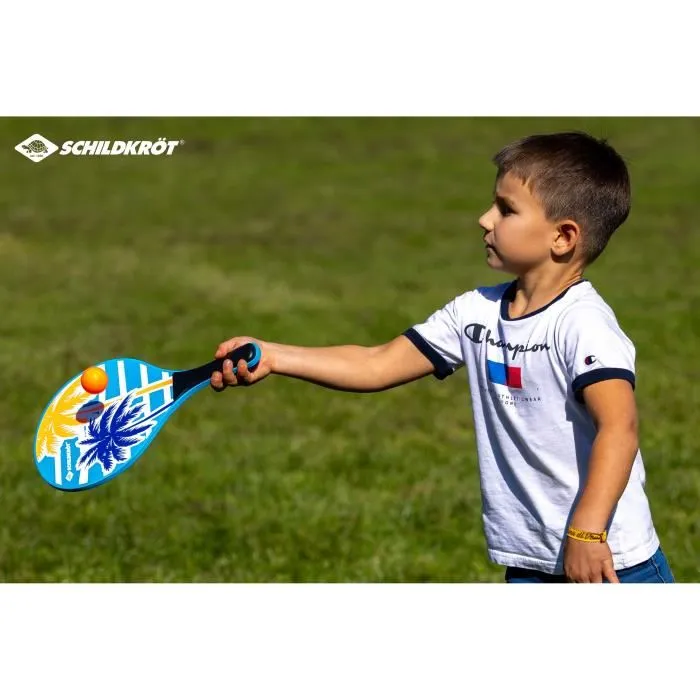 SCHILDKROT Set de Beachball - 2 Raquettes en Bois Laqué avec Poignées Noires, 2 Balles TPR et Sac Filet Réutilisable - Pour Enfants dès 5 ans SCHILDKROT Set de Beachball - 2 Raquettes en Bois Laqué avec Poignées Noires, 2 Balles TPR et Sac Filet Réutilisable - Pour Enfants dès 5 ans