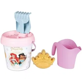 Smoby - Seau de Plage Disney Princess avec Accessoires (Arrosoir, Pelle, Râteau, Tamis, Moule) 17 cm - En Plastique Recyclé - À Partir de 18 Mois