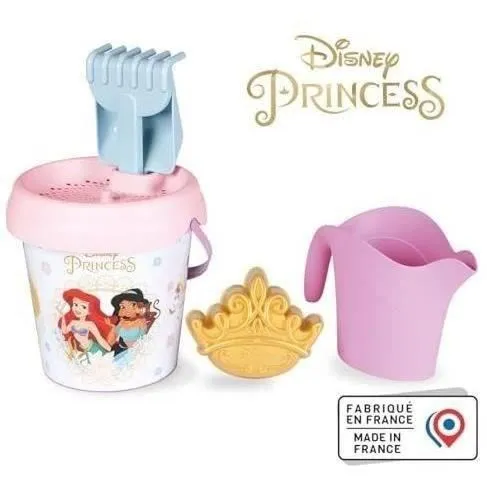 Smoby - Seau de Plage Disney Princess avec Accessoires (Arrosoir, Pelle, Râteau, Tamis, Moule) 17 cm - En Plastique Recyclé - À Partir de 18 Mois