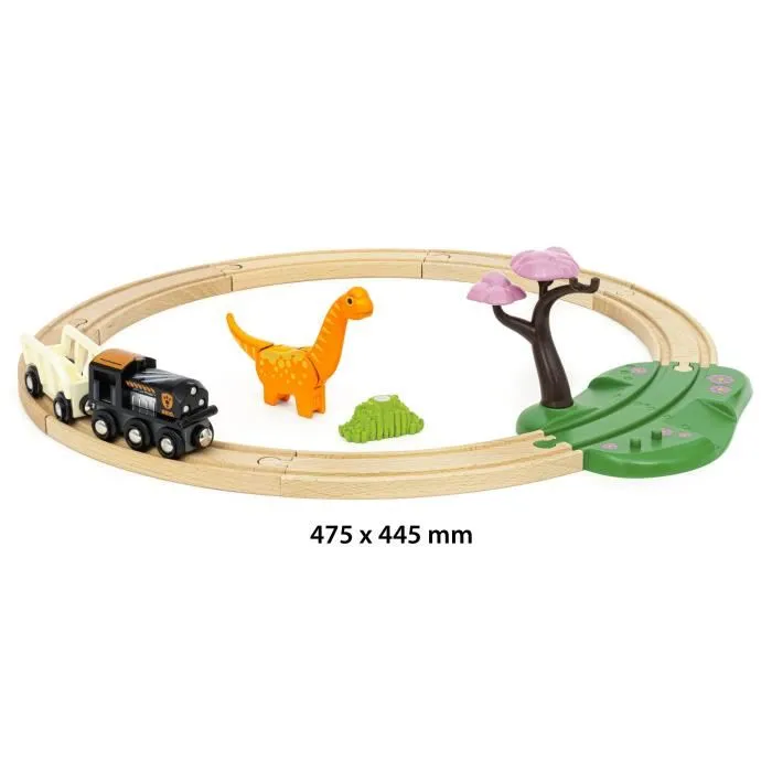 BRIO World - Circuit de Train en Bois Dinosaure - Coffret Complet 12 Pièces avec Dinosaure et Train Manuel - Action de Jeu sans Pile - Pour Enfants dès 3 Ans