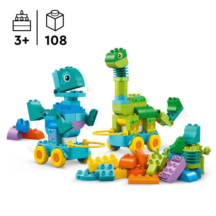 LEGO DUPLO 10451 Ma Ville Dinosaures sur Roues - Jeu de Construction 3-en-1 Créatif avec Figurines pour Enfants dès 3 Ans, 108 Pièces