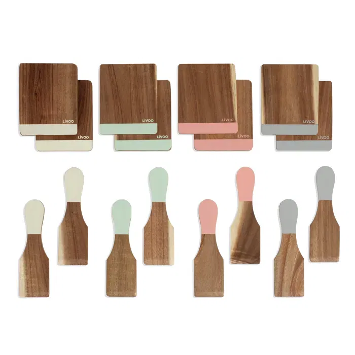 Livoo Set d'accessoires pour raclette MEN427 en acacia - 8 spatules et 8 planchettes avec pochette de rangement Livoo Set d'accessoires pour raclette MEN427 en acacia - 8 spatules et 8 planchettes avec pochette de rangement