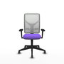 Chaise Motilla Synchro 3 positions tissu Violet Maille Blanc Base pyramidale noire Accoudoir 3D Sans appui-tête Roulettes 65mm pour moquette
