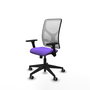 Chaise Motilla Synchro 3 positions tissu Violet Maille Blanc Base pyramidale noire Accoudoir 3D Sans appui-tête Roulettes 65mm pour moquette