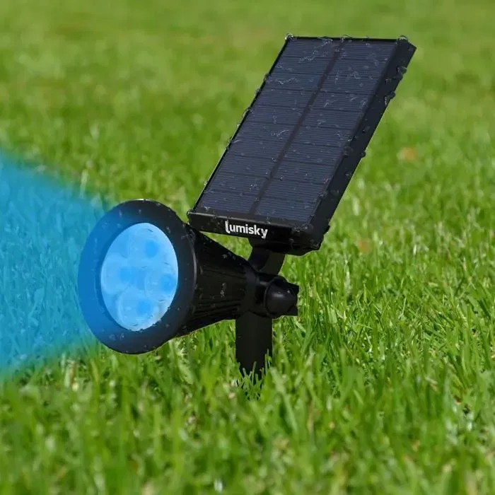 Lumisky Pack de 2 Spots Solaires Extérieurs Étanches avec 4 LEDs RGB, 200 Lumens, Tête Pivotante à 90°, Autonomie 8-10h, Éclairage de Sécurité Lumisky Pack de 2 Spots Solaires Extérieurs Étanches avec 4 LEDs RGB, 200 Lumens, Tête Pivotante à 90°, Autonomie 8-10h, Éclairage de Sécurité