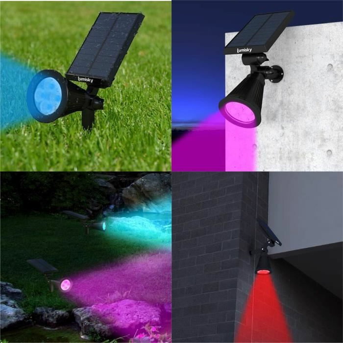 Lumisky Pack de 2 Spots solaires extérieurs RGB - 200 Lumens Lumisky Pack de 2 Spots solaires extérieurs RGB - 200 Lumens
