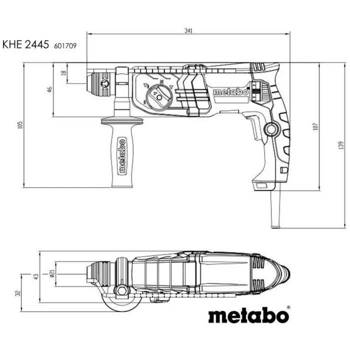Metabo KHE 2445 - Marteau perforateur combiné coffret - Poignée caoutchoutée, butée de profondeur de perçage - Coffret en plastique