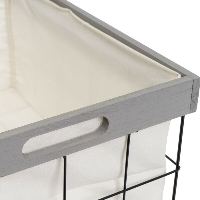 BigBuy Home Panier à linge Gris Polyester Fer Bois MDF
